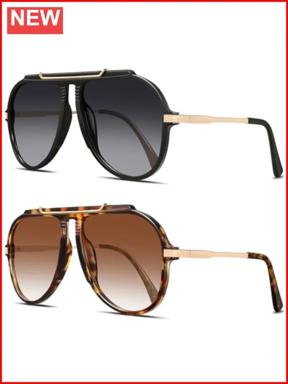Oversized Retro Aviator Sunglasses Gold Metal UV400 Protection